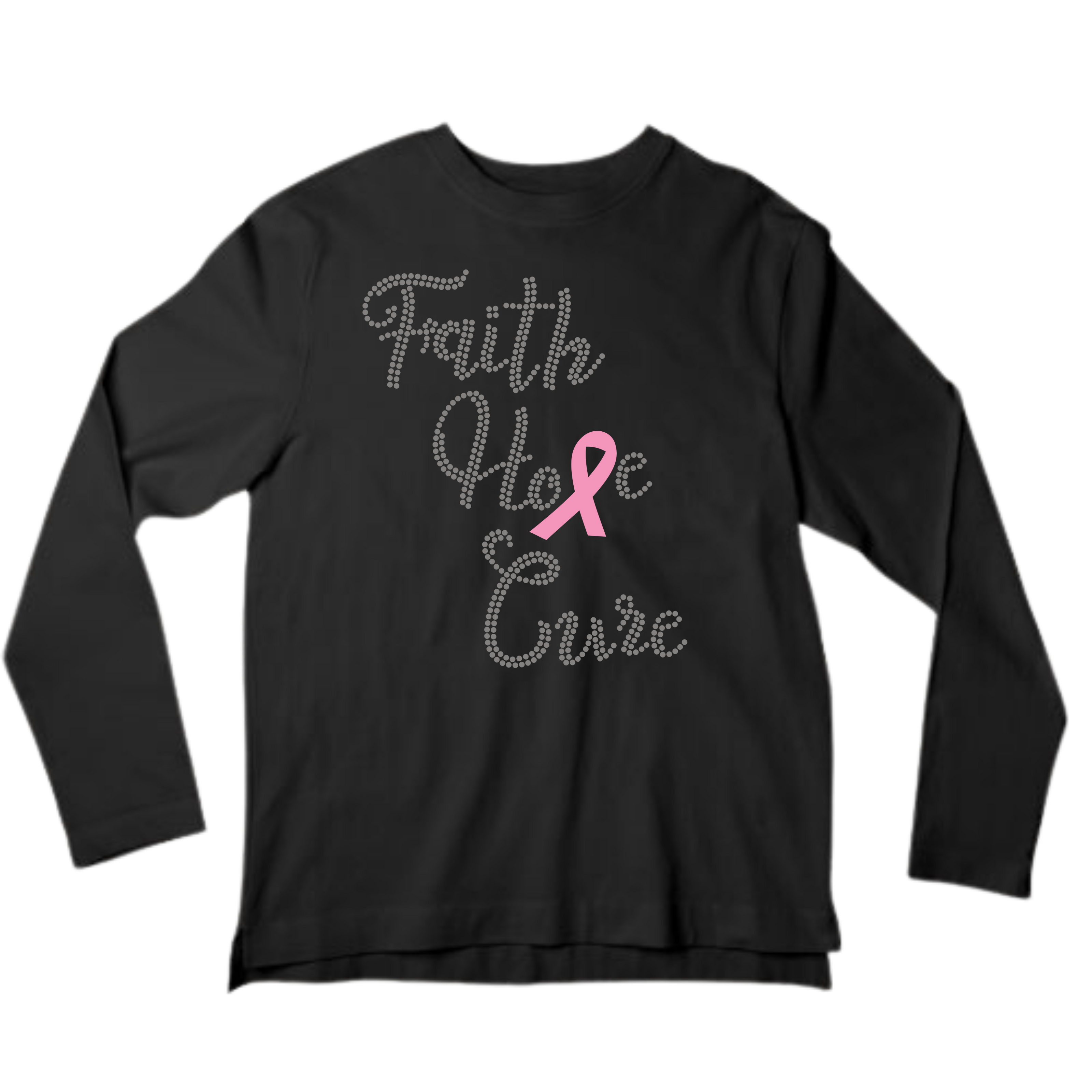 Faith Hope Cure Breast Cancer Rhinestone Shirt – Pink Ribbon Sparkle Bling Tee | Blingdazzel