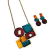 Geometric Statement Necklace, Maroon, Teal & Mustard Yellow, Handmade Polymer Clay