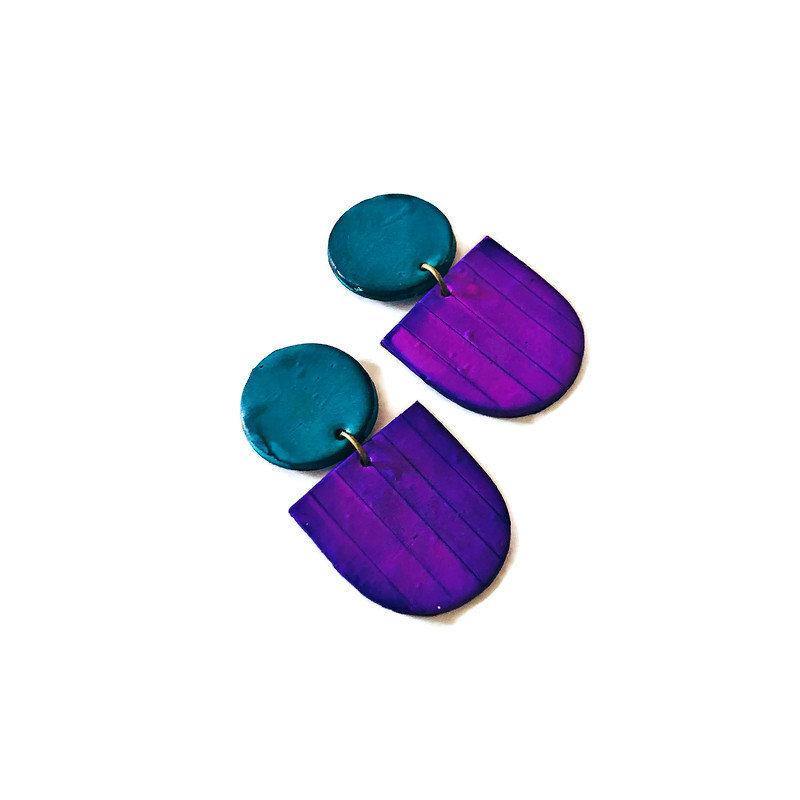 Fan Shaped Statement Earrings, Post or Clip On – 