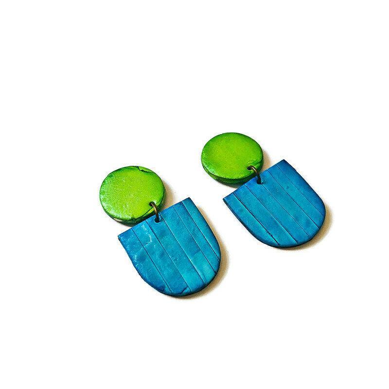 Fan Shaped Statement Earrings, Post or Clip On – 