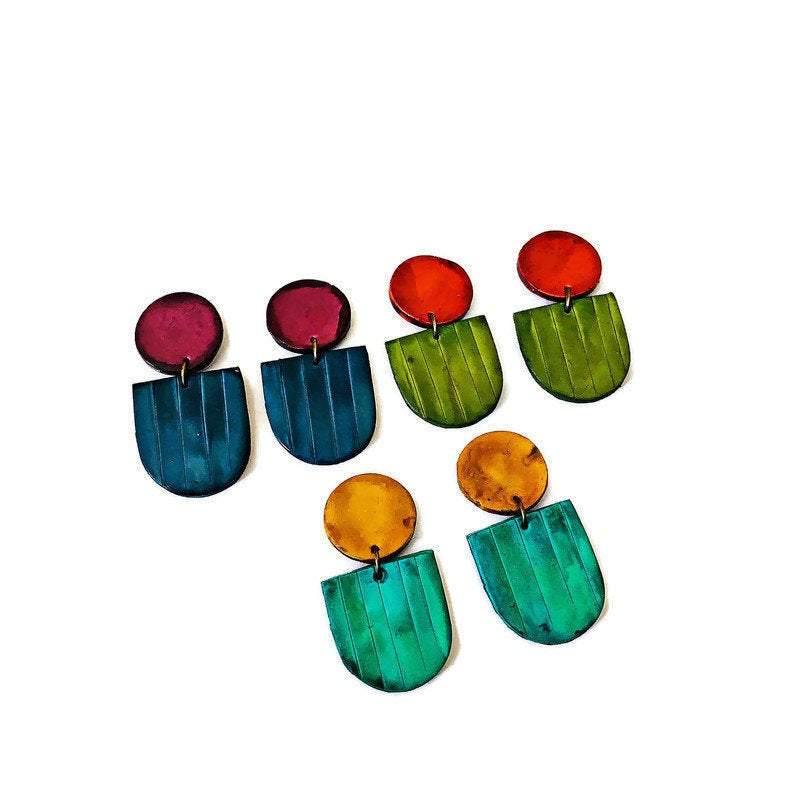 Fan Shaped Statement Earrings, Post or Clip On – 