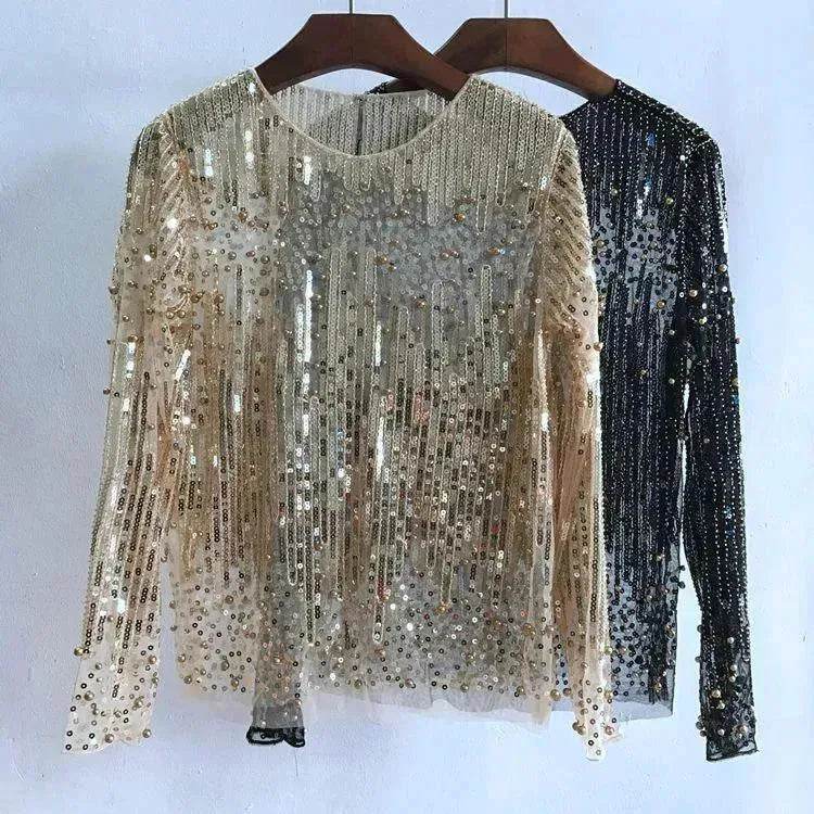 Fashion Bottoming Sequined  evening Top blouse  For Women