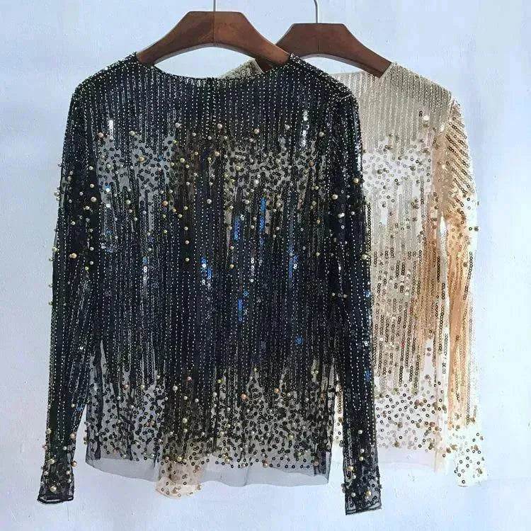 Fashion Bottoming Sequined  evening Top blouse  For Women