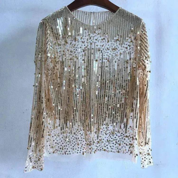 Fashion Bottoming Sequined  evening Top blouse  For Women
