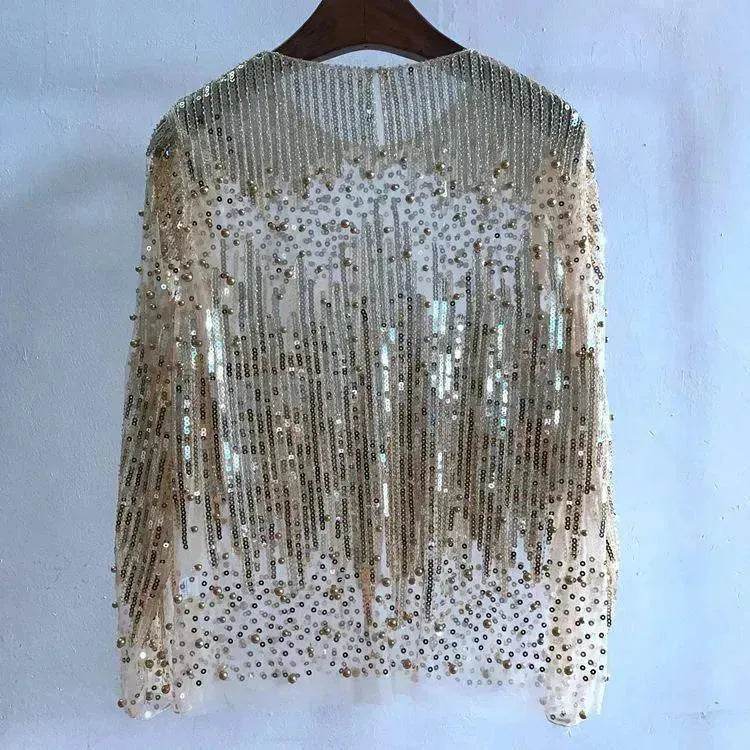 Fashion Bottoming Sequined  evening Top blouse  For Women