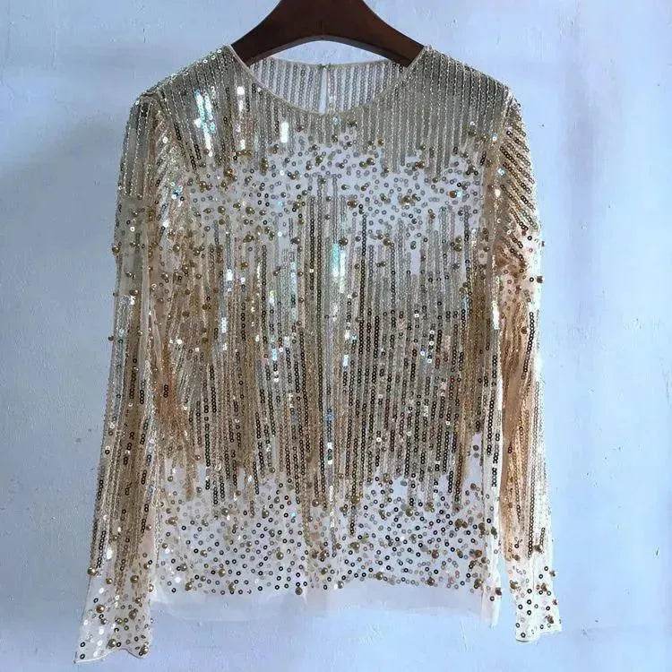 Fashion Bottoming Sequined  evening Top blouse  For Women