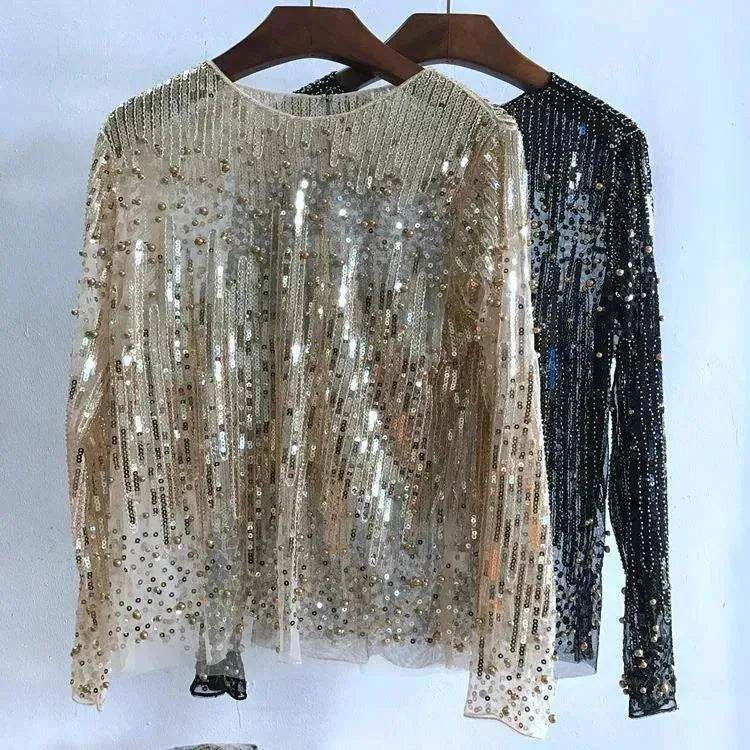 Fashion Bottoming Sequined  evening Top blouse  For Women