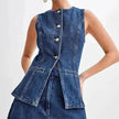 Fashion Denim Suit Summer Casual Sleeveless Button Vest Top And High Waist Shorts Set For Women