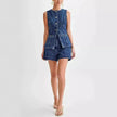 Fashion Denim Suit Summer Casual Sleeveless Button Vest Top And High Waist Shorts Set For Women