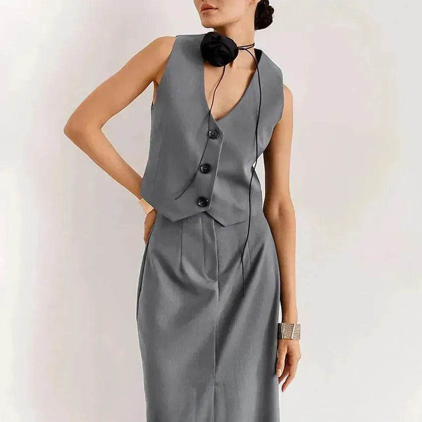 Fashion Gray Skirt Suit For Women