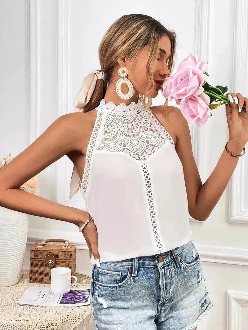 Fashion Hollowed-out Lace Gas Vest Top For Women