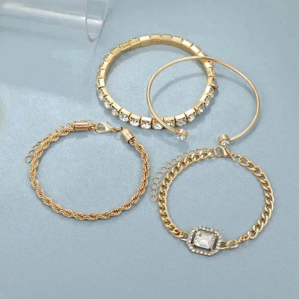 Fashion Jewelry 4 Pcs Crystal Bracelet Set Bohemian Design For Women Vintage Luxury Twisted Cuff Chains Armband Jewelry Accessories