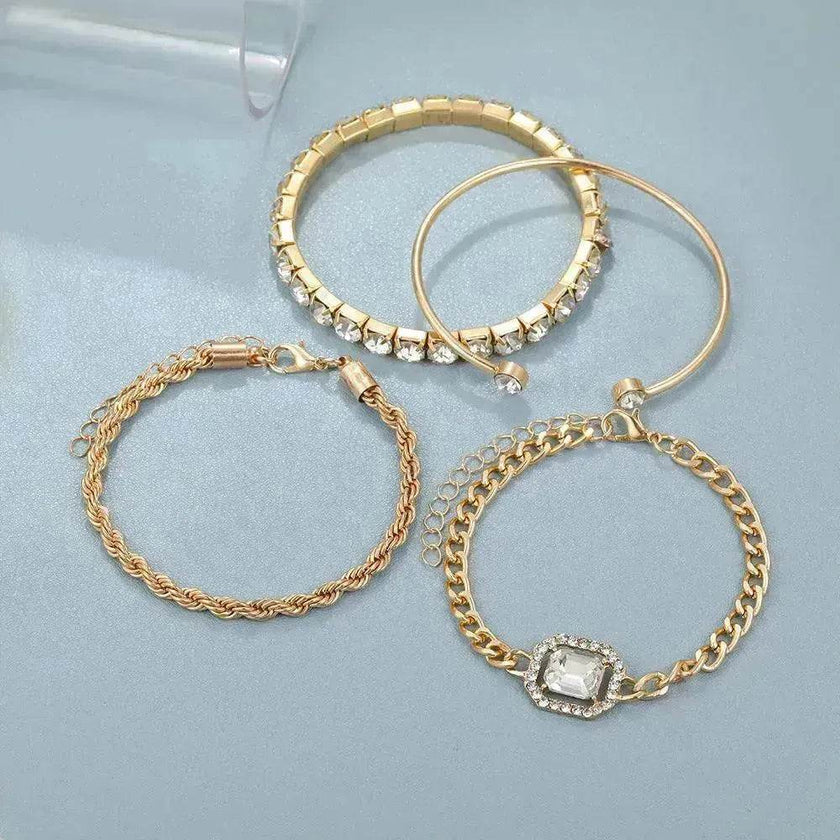 Fashion Jewelry 4 Pcs Crystal Bracelet Set Bohemian Design For Women Vintage Luxury Twisted Cuff Chains Armband Jewelry Accessories