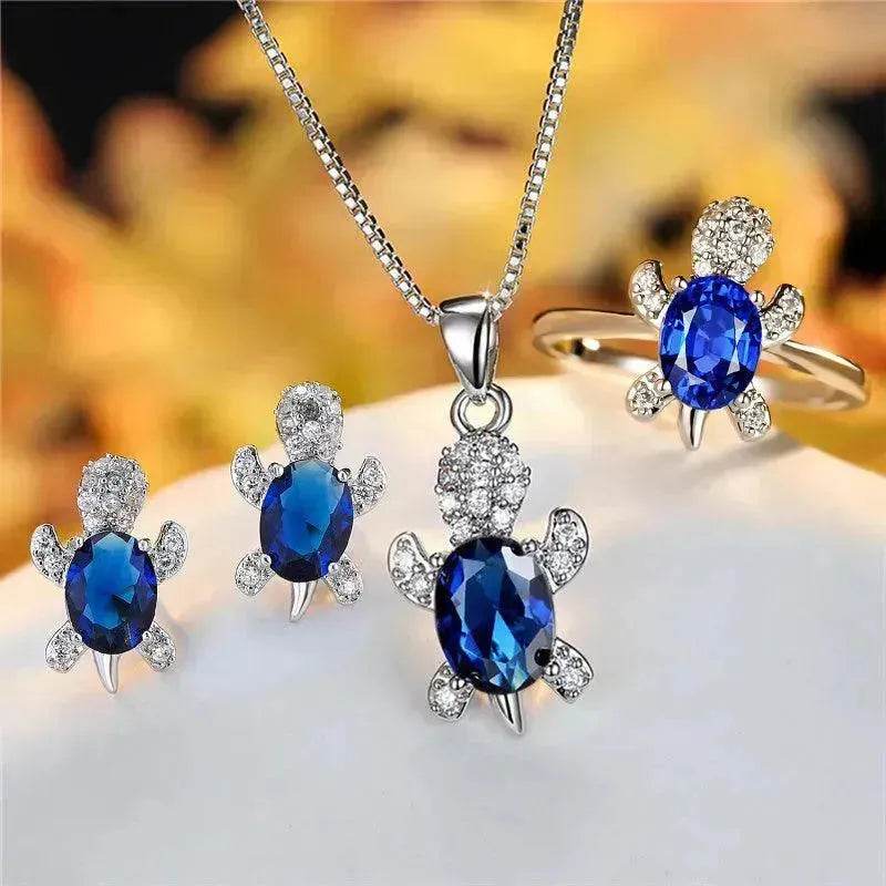 Rhinestone Turtle Pendant Necklace Set – Zircon Crystal Animal Jewellery for Women & Girls | 16 Colours