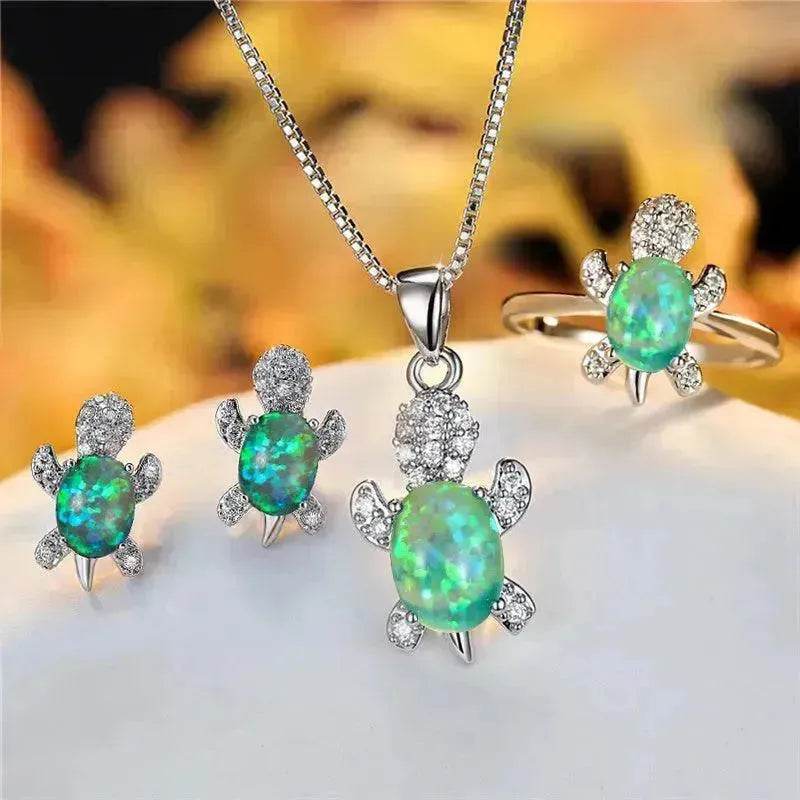 Rhinestone Turtle Pendant Necklace Set – Zircon Crystal Animal Jewellery for Women & Girls | 16 Colours