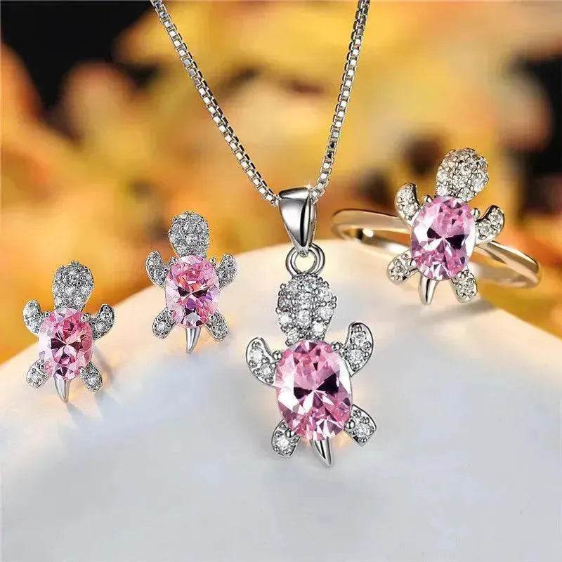 Rhinestone Turtle Pendant Necklace Set – Zircon Crystal Animal Jewellery for Women & Girls | 16 Colours