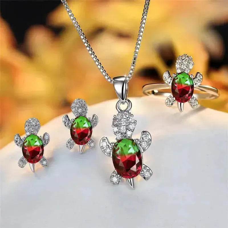 Rhinestone Turtle Pendant Necklace Set – Zircon Crystal Animal Jewellery for Women & Girls | 16 Colours