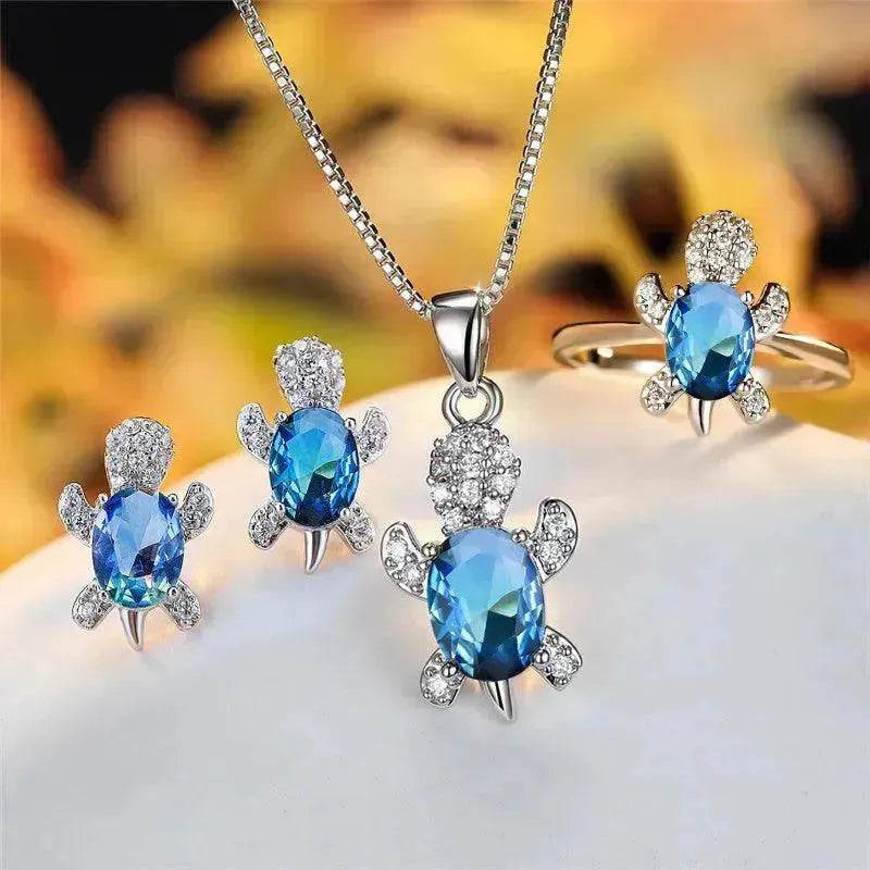 Rhinestone Turtle Pendant Necklace Set – Zircon Crystal Animal Jewellery for Women & Girls | 16 Colours