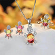 Rhinestone Turtle Pendant Necklace Set – Zircon Crystal Animal Jewellery for Women & Girls | 16 Colours