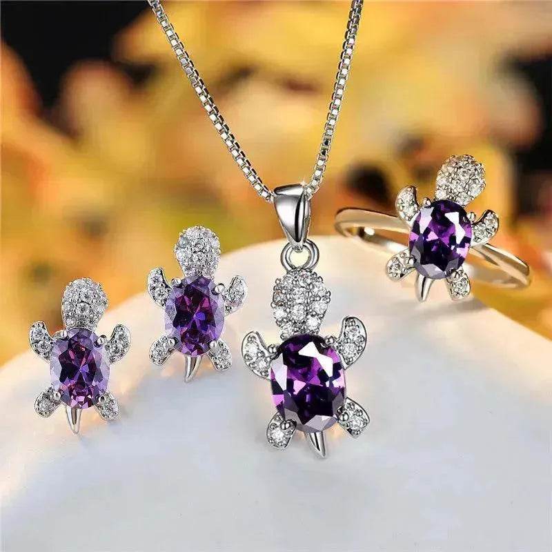 Rhinestone Turtle Pendant Necklace Set – Zircon Crystal Animal Jewellery for Women & Girls | 16 Colours