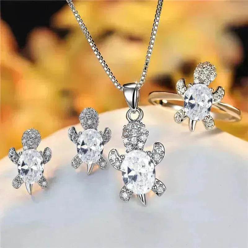 Rhinestone Turtle Pendant Necklace Set – Zircon Crystal Animal Jewellery for Women & Girls | 16 Colours