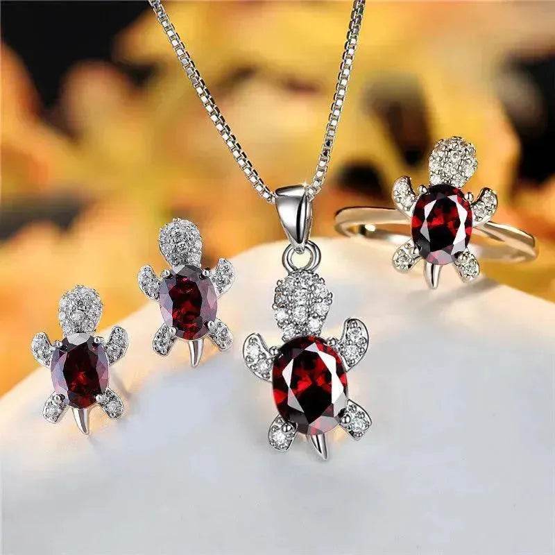 Rhinestone Turtle Pendant Necklace Set – Zircon Crystal Animal Jewellery for Women & Girls | 16 Colours