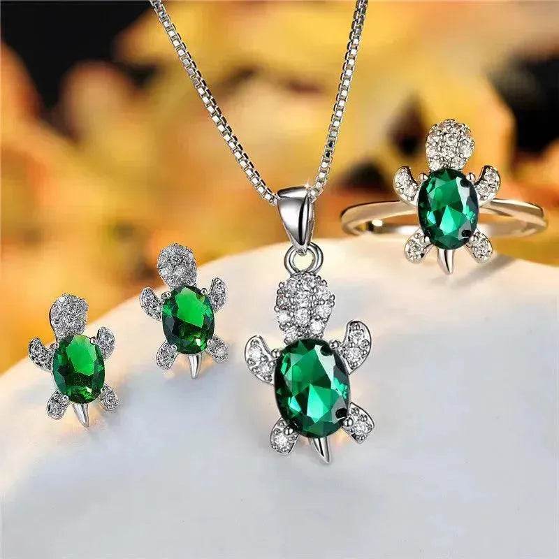 Rhinestone Turtle Pendant Necklace Set – Zircon Crystal Animal Jewellery for Women & Girls | 16 Colours