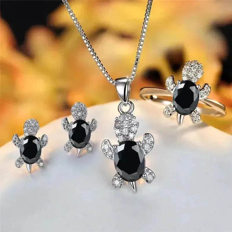 Rhinestone Turtle Pendant Necklace Set – Zircon Crystal Animal Jewellery for Women & Girls | 16 Colours