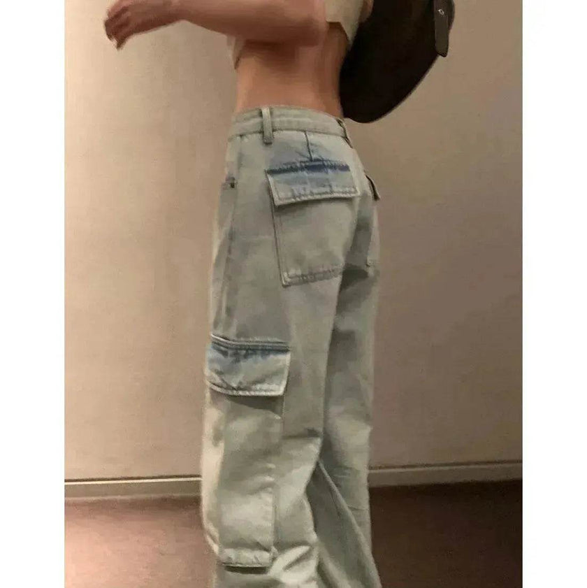 Fashion Y2K street Personality wide-leg  Denim Jeans Trousers Women