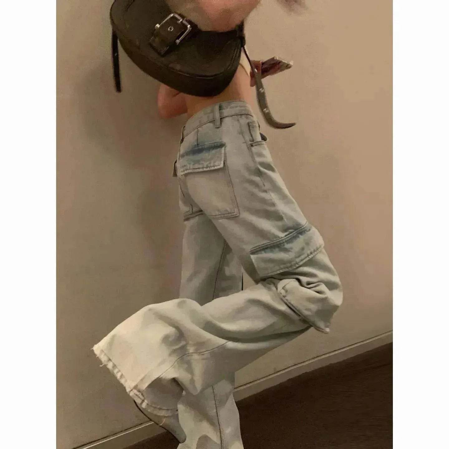 Fashion Y2K street Personality wide-leg  Denim Jeans Trousers Women