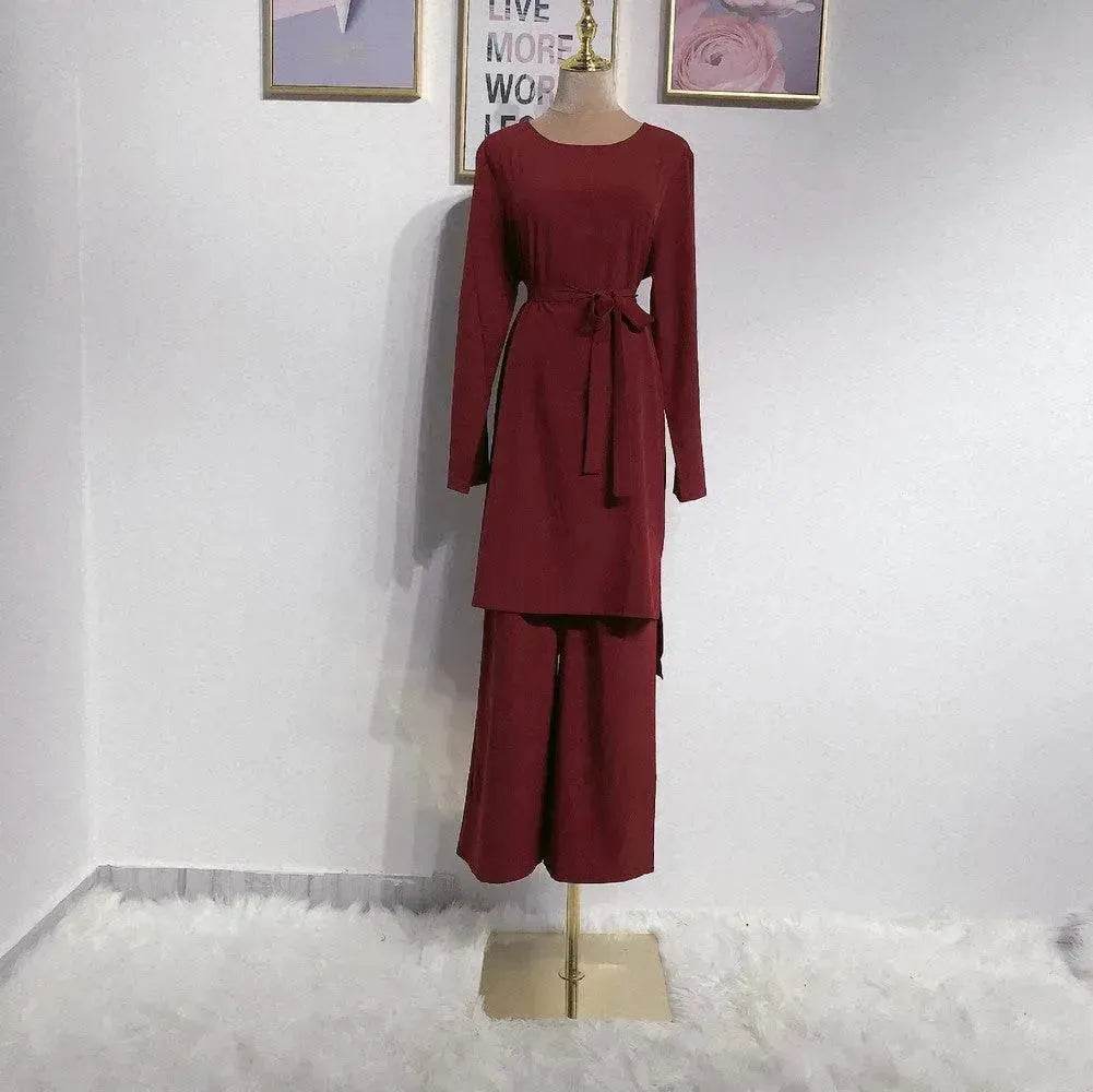 Fashion simple Arab  lace up dress