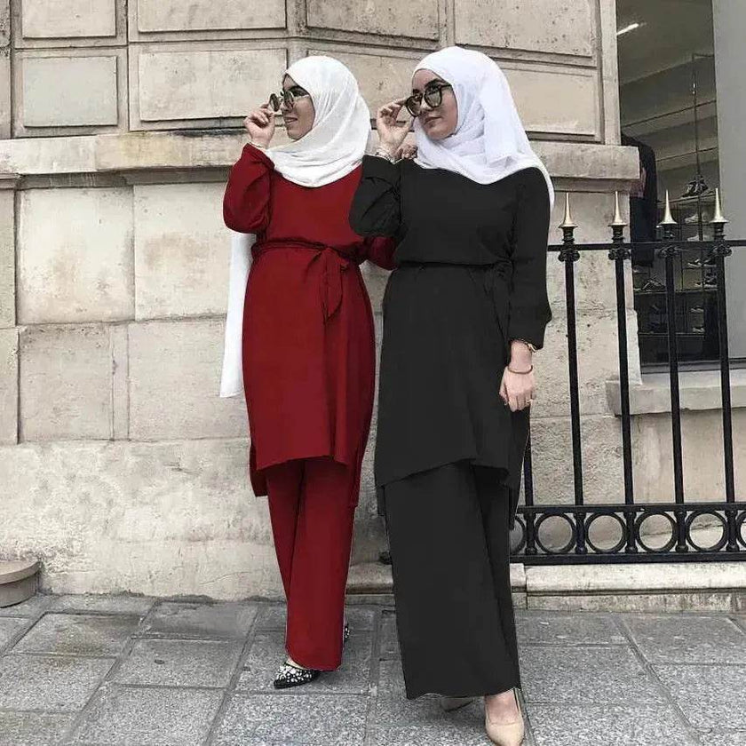 Fashion simple Arab  lace up dress