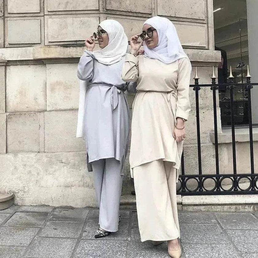 Fashion simple Arab  lace up dress