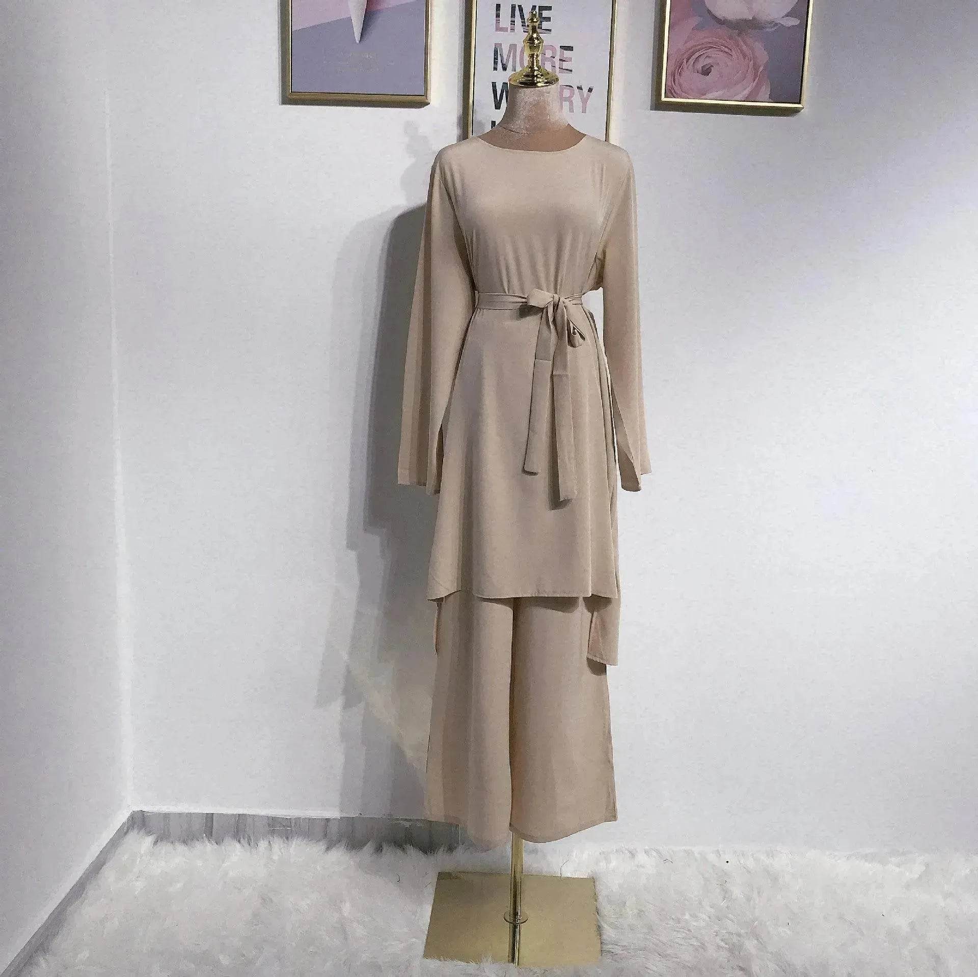 Fashion simple Arab  lace up dress