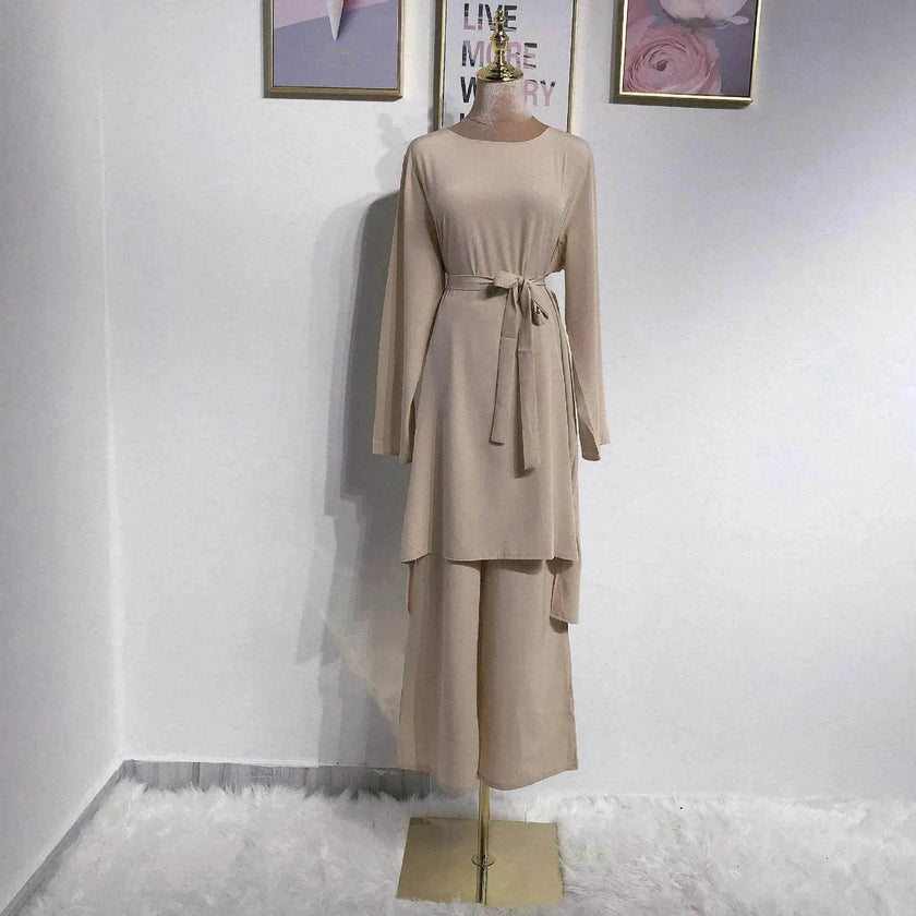 Fashion simple Arab  lace up dress