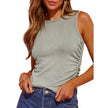 Fashion Sleeveless Ribbed Vest Women Slim-fit Pleated Solid Crew Neck Tank Top Summer Clothing