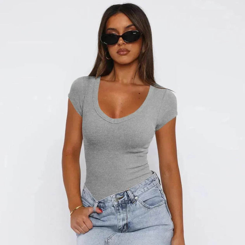 Fashion Spiral Pattern Slim T-shirt Summer Solid Color Charming Short-sleeved Top For Women