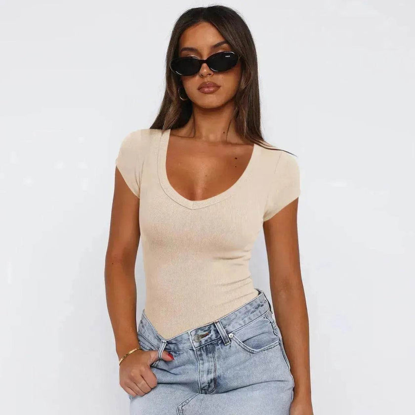 Fashion Spiral Pattern Slim T-shirt Summer Solid Color Charming Short-sleeved Top For Women