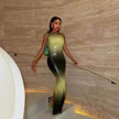 Fashion Trend Multicolor Printed Pullover High Waist Dress