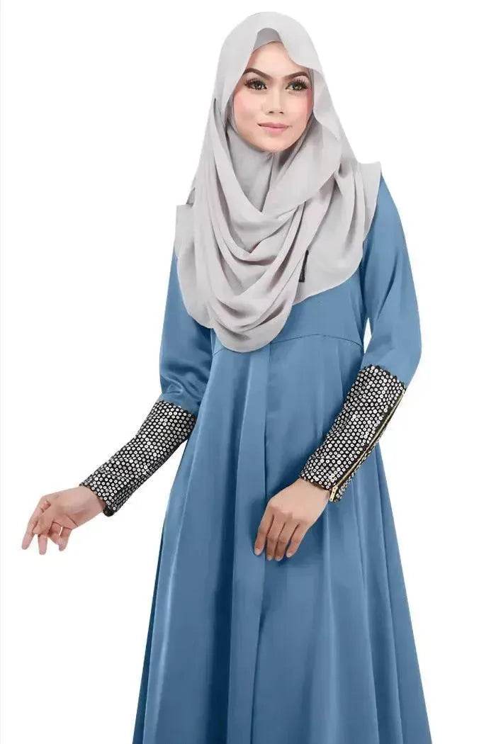 Fashionable Middle East Cuff Stitching Sequined Long Skirt Abaya Dress