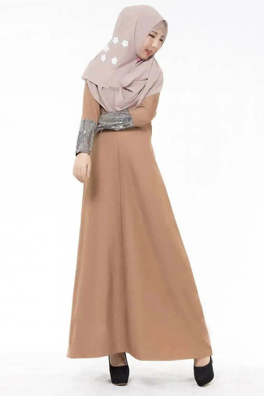Fashionable Middle East Cuff Stitching Sequined Long Skirt Abaya Dress