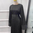 Fashionable Stripe Tunneled Abaya Dress for Elegant Arab Dubai Turkey Middle Eastern women.