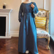 Fashionable Stripe Tunneled Abaya Dress for Elegant Arab Dubai Turkey Middle Eastern women.