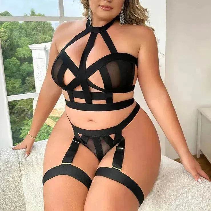 Plus Size Lace Lingerie Set for Women – Sexy Two-Piece Bodysuit (1XL–4XL)