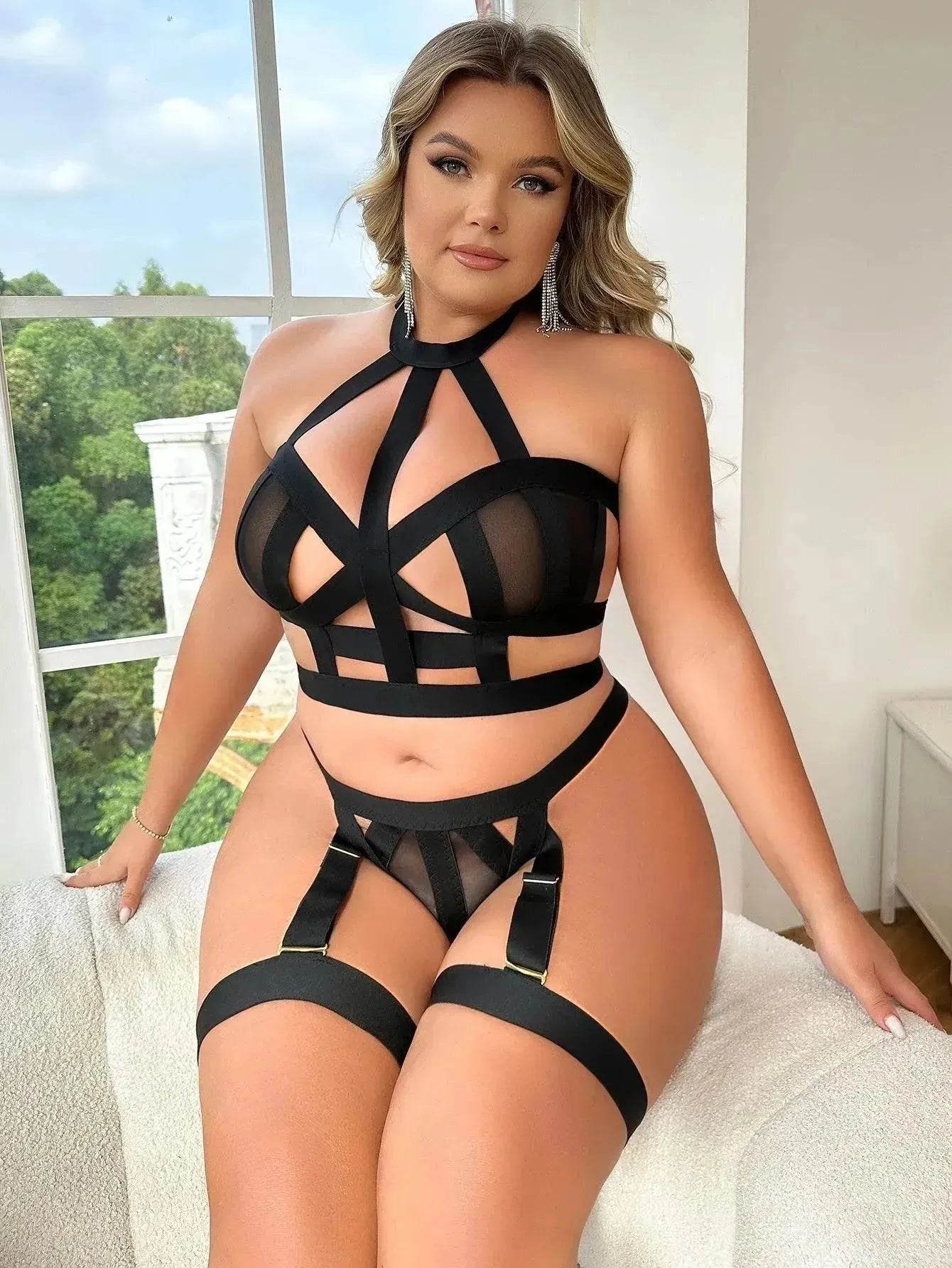 Plus Size Lace Lingerie Set for Women – Sexy Two-Piece Bodysuit (1XL–4XL)