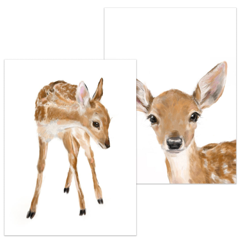 Baby Fawn Wall Art, Bambi Nursery Girl Room Decor, Cute Woodland Animals, Boho Minimalist, Neutral Forest Painting for Bedroom
