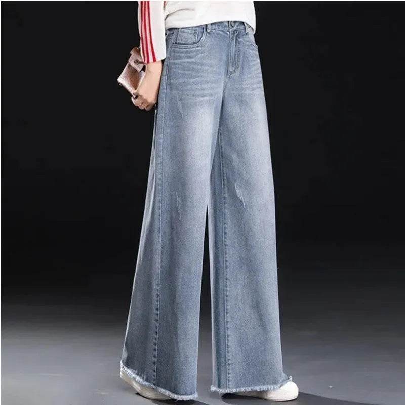 Raw Hem Wide Legs Baggy Jeans Pant For Women Baggy Straight Trousers