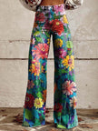 Graphic Printed Pants for Women – Stretch Denim Look Casual Trousers