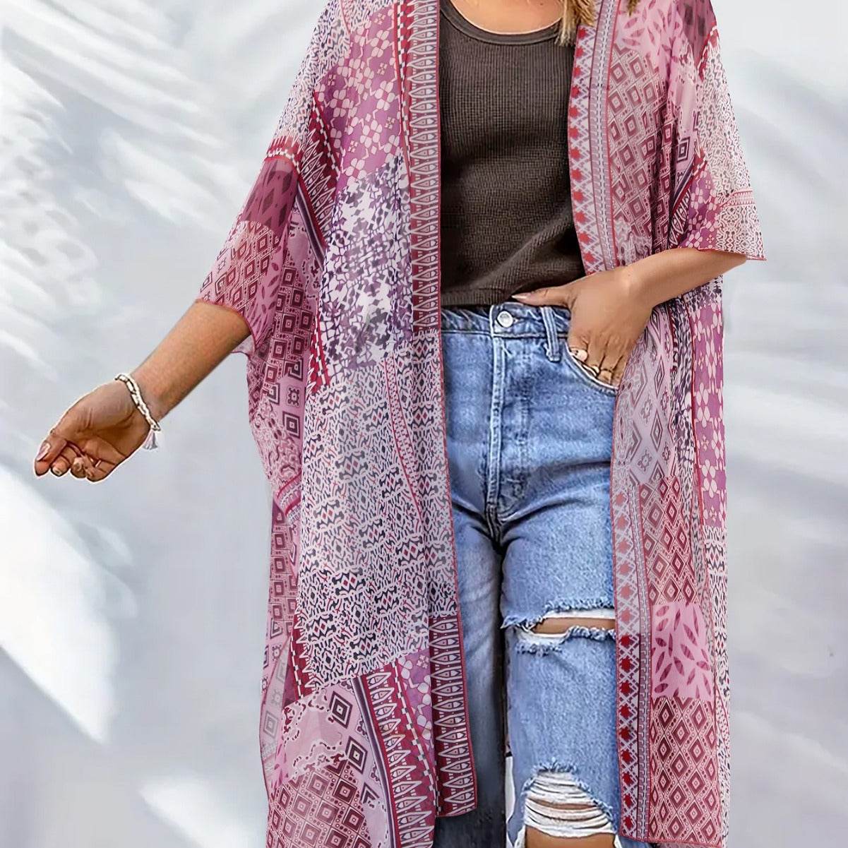 Spring Summer Printed Sun Protection Beach Kimono Cardigan Blouse top Women