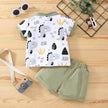 Boy's Little Dinosaur Lapel Cotton Short Sleeve Top Short Pants Suit Two piece for boys.